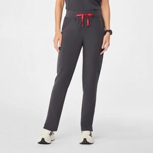 Figs High Waisted Yola Scrub Pants Pockets Women's Small Gray Red String Nurse